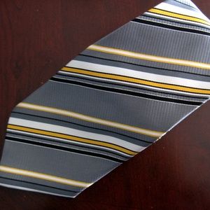 HERMES GRAY BLACK WHITE & YELLOW TIE CRAVAT